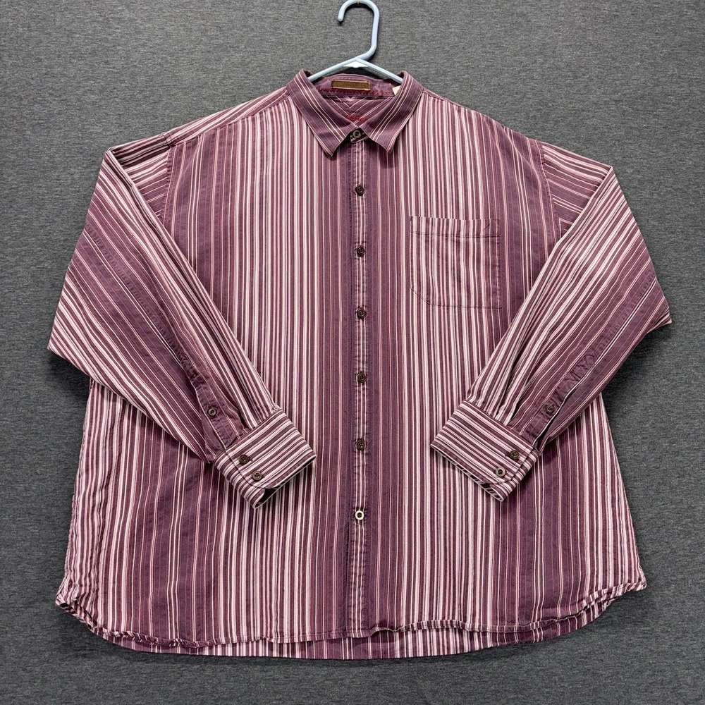 Tommy‎ Bahama Mens Dress Shirt XXL Silk Maroon Striped Long Sleeves Button Up